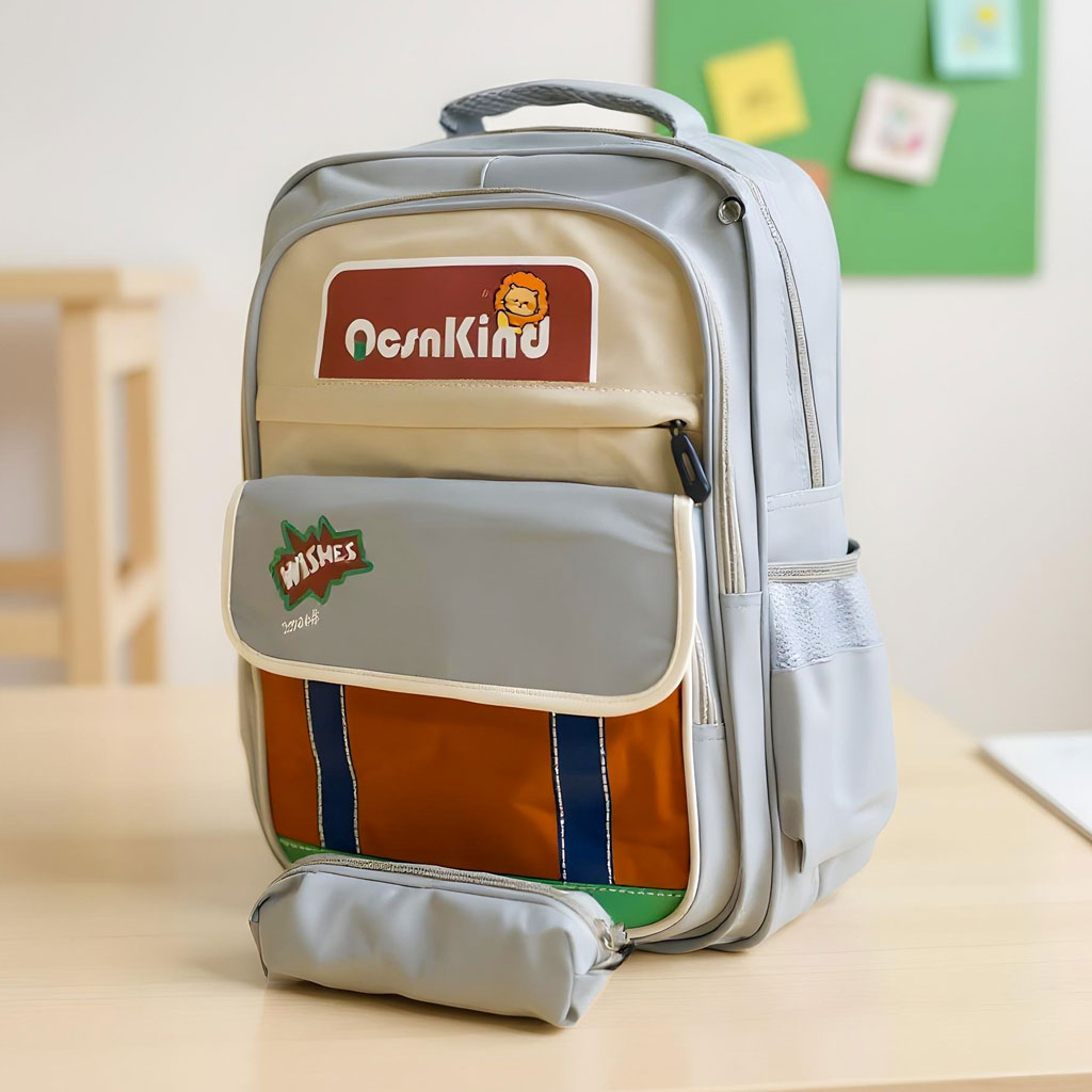 Sac à Dos pour Enfants avec Trousse Assortie 2504 Gris – حقيبة ظهر مدرسية للأطفال مع مقلمة رمادي تنزوت