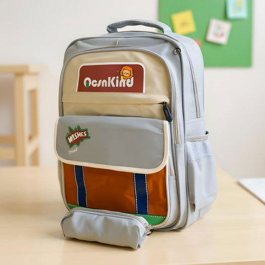 Sac à Dos pour Enfants avec Trousse Assortie 2504 Gris – حقيبة ظهر مدرسية للأطفال مع مقلمة رمادي تنزوت