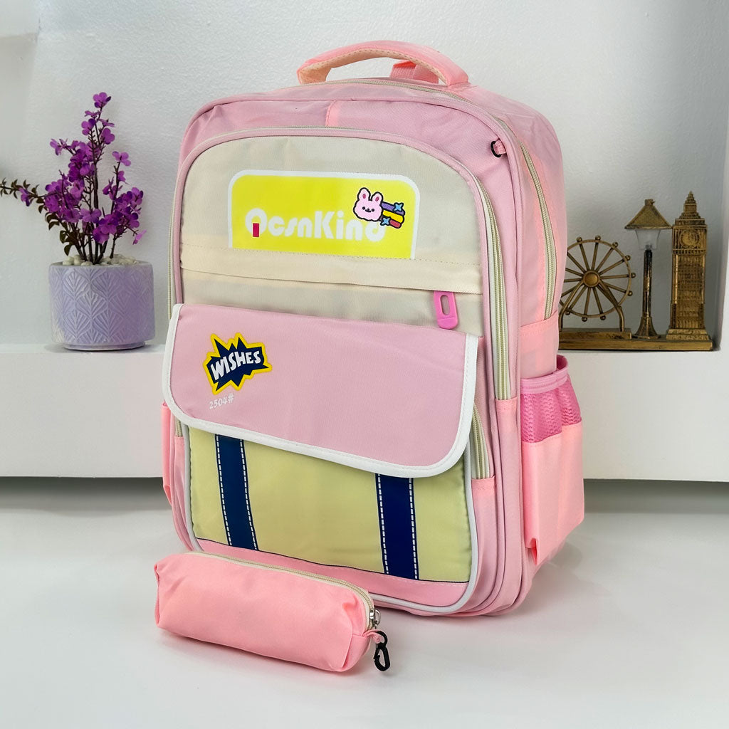 Sac à Dos pour Enfants avec Trousse Assortie 2504 Rose – حقيبة ظهر مدرسية للأطفال مع مقلمة وردي