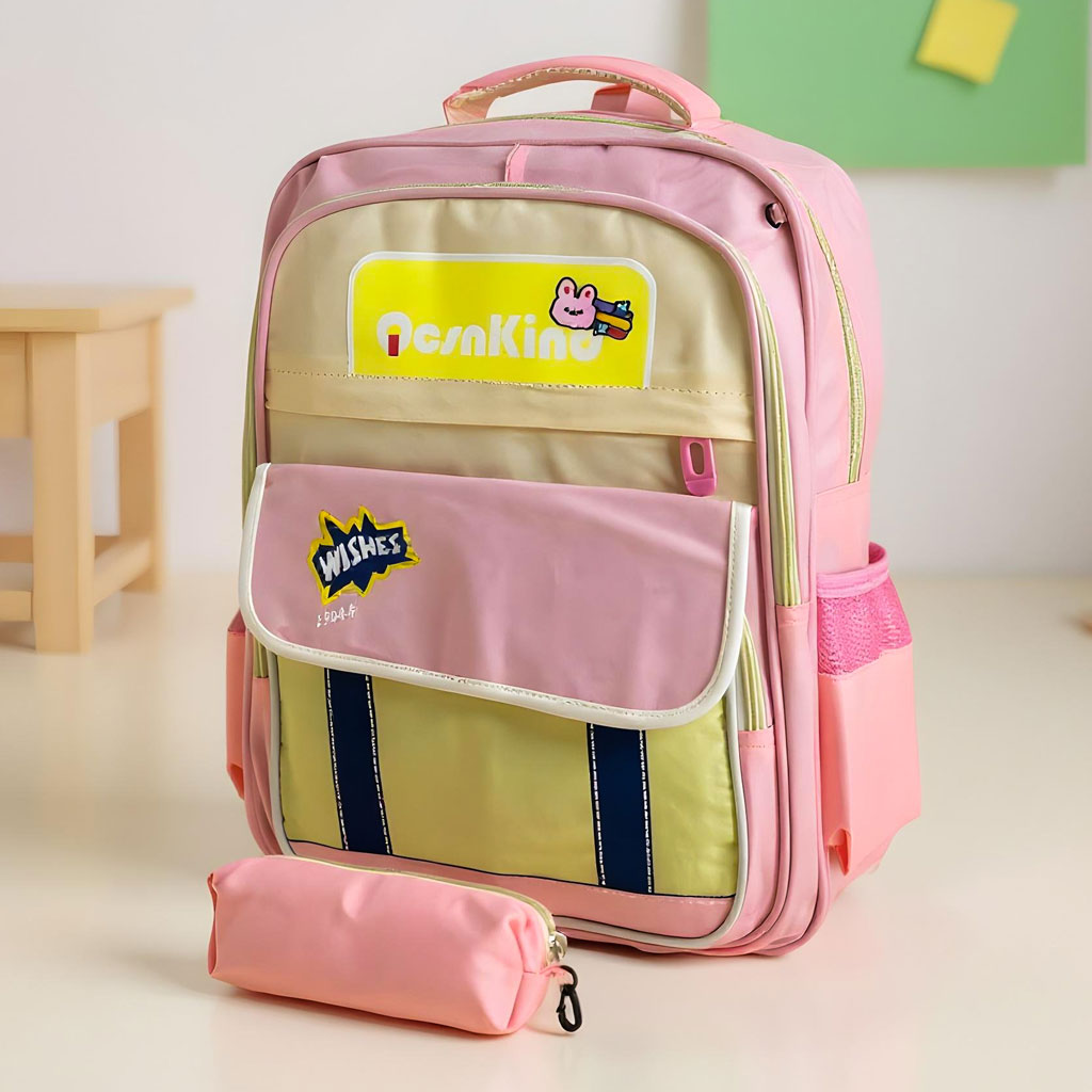 Sac à Dos pour Enfants avec Trousse Assortie 2504 Rose – حقيبة ظهر مدرسية للأطفال مع مقلمة وردي تنزوت