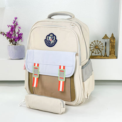 Sac à Dos pour Enfants avec Trousse Assortie KBAG Beige – حقيبة ظهر مدرسية للأطفال مع مقلمة بيج