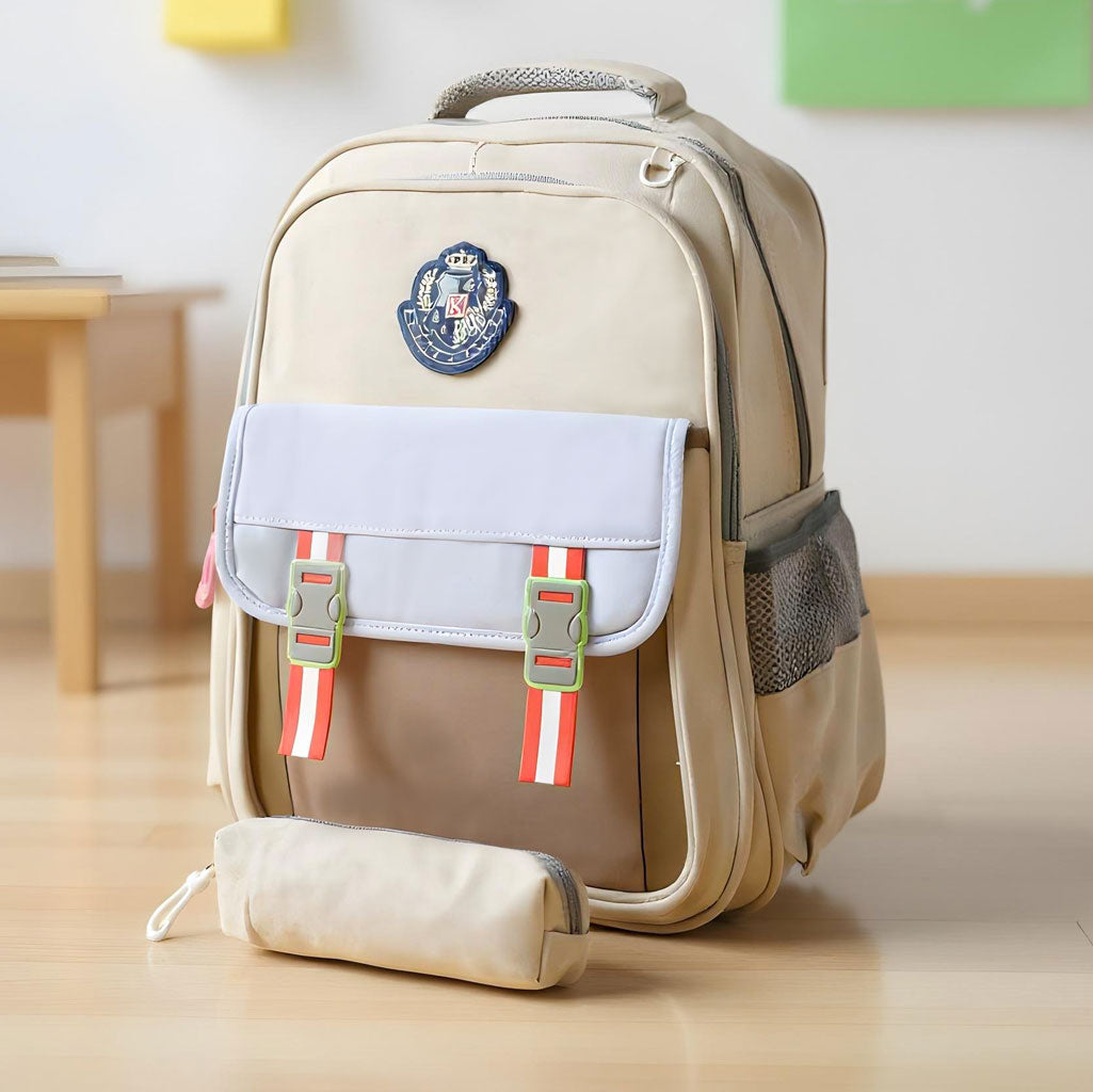 Sac à Dos pour Enfants avec Trousse Assortie KBAG Beige – حقيبة ظهر مدرسية للأطفال مع مقلمة بيج تنزوت