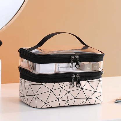 Trousse de maquillage et cosmétiques double couche étanche V1
