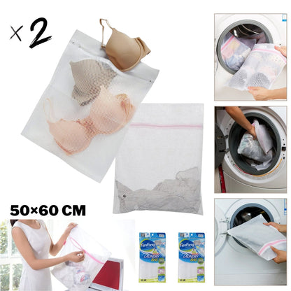 Pack 2 Pcs Sac de lavage et de protection Rectangulaire pour vêtements 50×60 cm تنزوت