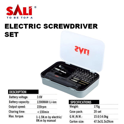 Tournevis Électrique Sans Fil SALI 39 en 1 Batterie Lithium 1200mAh – مفك براغي كهربائي
