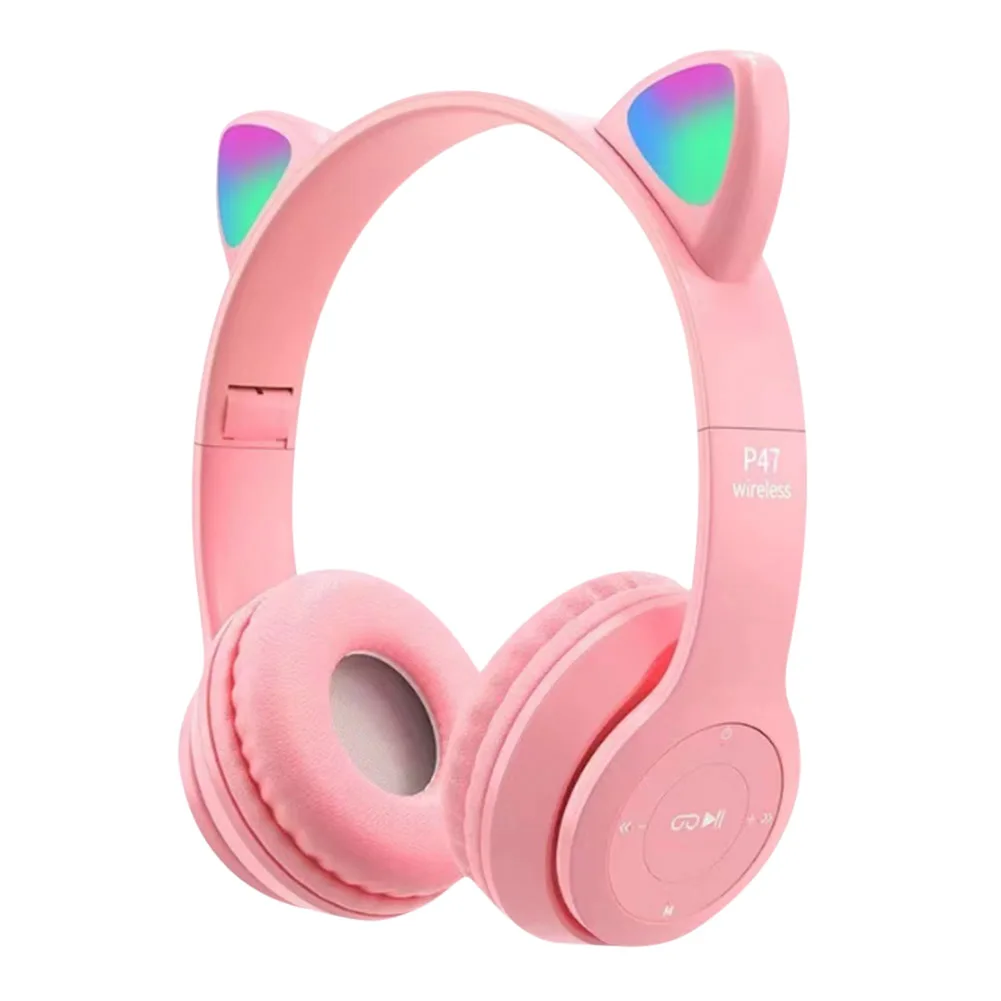 Casque Bluetooth sans fil avec oreilles de chat LED clignotantes P47M