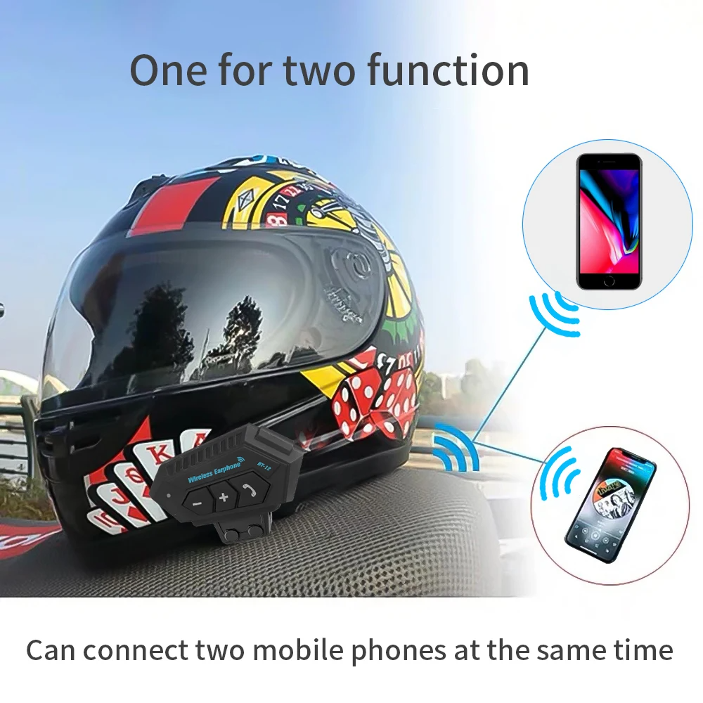 Écouteurs de moto sans fil Bluetooth 5.0 étanche FM GPS deux côtés BT12