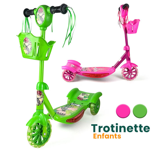 Trottinette Enfants 3 Roues avec Panier et Décorations – سكوتر أطفال تنزوت