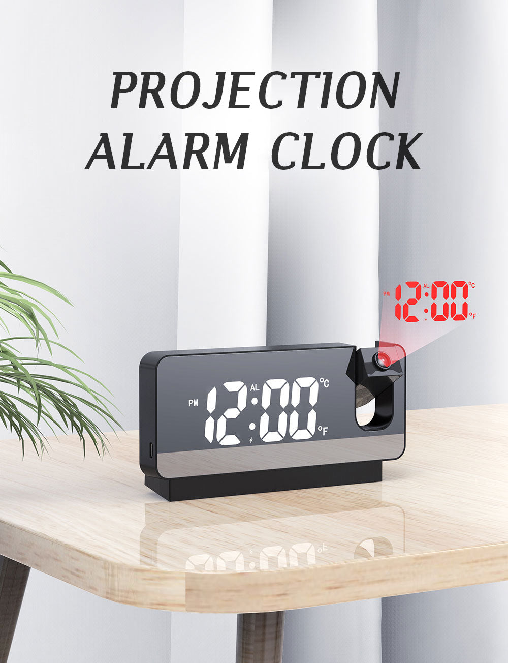 Réveil numérique intelligent avec projecteur 180° TempéRature USB , Snooze