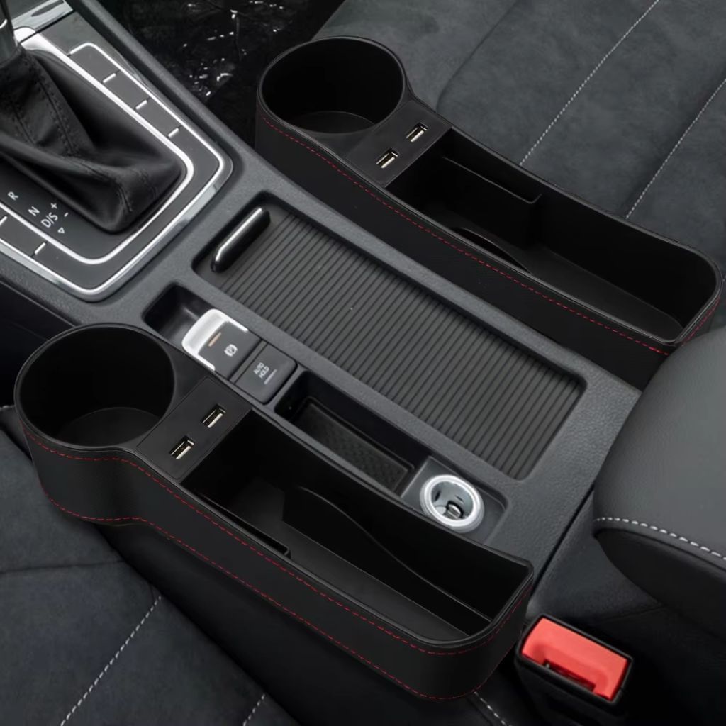 Organisateur Latéral de Console avec Chargeur USB et Porte-Gobelet – منظم جانبي لسيارة مع شاحن USB وحامل أكواب