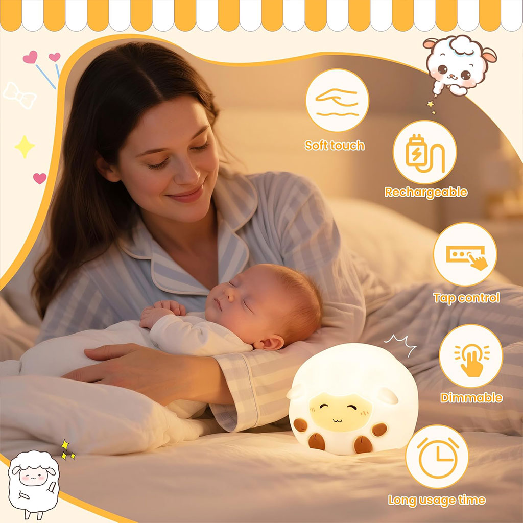 Veilleuse Mouton pour Enfants Lampe LED souple et rechargeable – مصباح سيليكون لغرف الأطفال