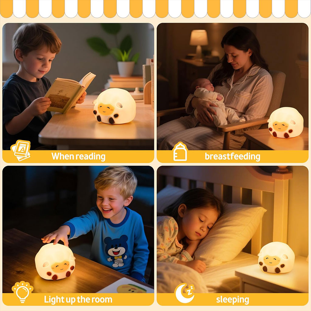 Veilleuse Mouton pour Enfants Lampe LED souple et rechargeable – مصباح سيليكون لغرف الأطفال