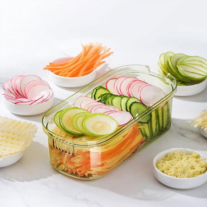 Mandoline à légumes professionnelle avec 5 lames et récipient – قطاعة خضر في المطبخ