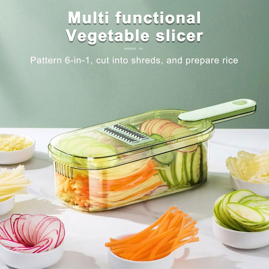 Mandoline à légumes professionnelle avec 5 lames et récipient – قطاعة خضر في المطبخ