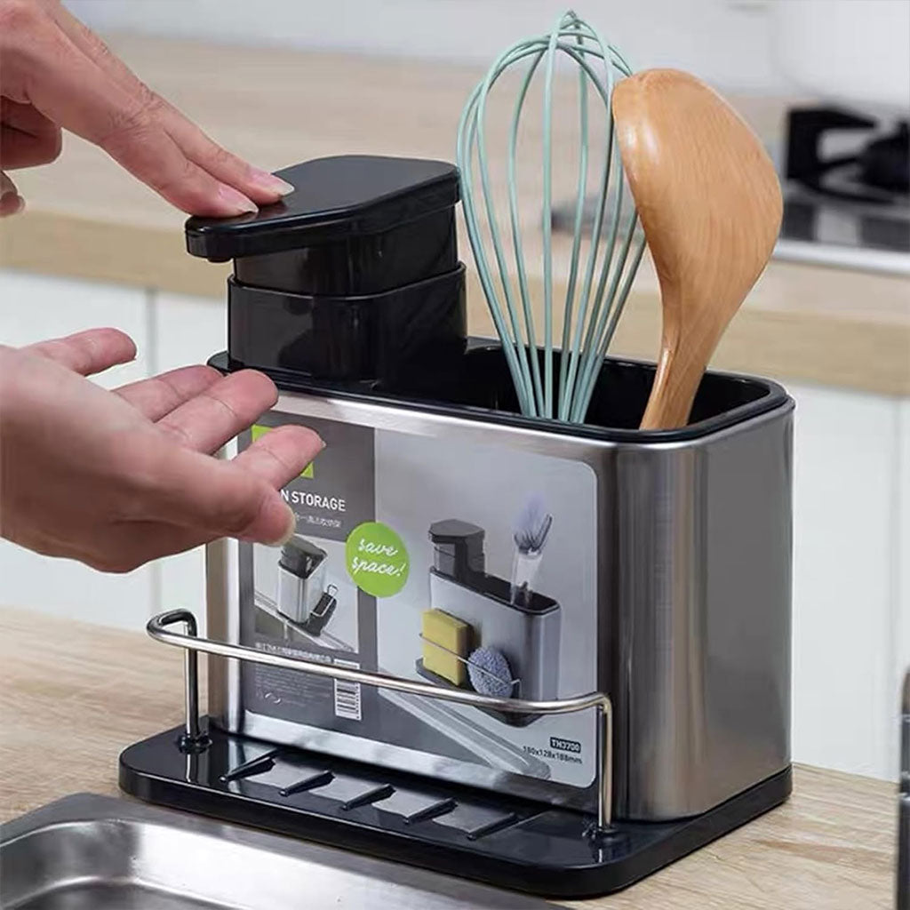 Distributeur de savon et organisateur d’accessoires pour cuisine – موزع صابون ومنظم أدوات المطبخ 2في1