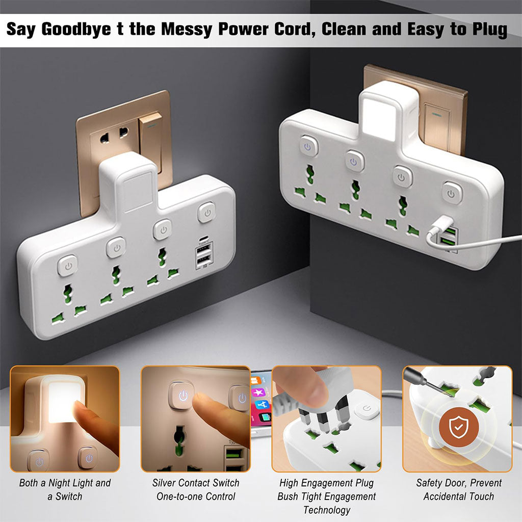 Multiprise Murale LED avec 2 ports USB-A et 1 port USB-C (charge rapide) – مقبس طاقة مقبس طاقة مع منافذ شحن