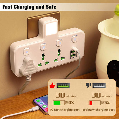Multiprise Murale LED avec 2 ports USB-A et 1 port USB-C (charge rapide) – مقبس طاقة مقبس طاقة مع منافذ شحن