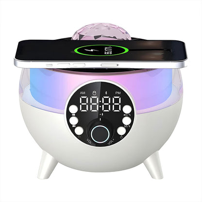 Haut-Parleur et Réveil LED d’Ambiance avec Chargeur Sans Fil 15W