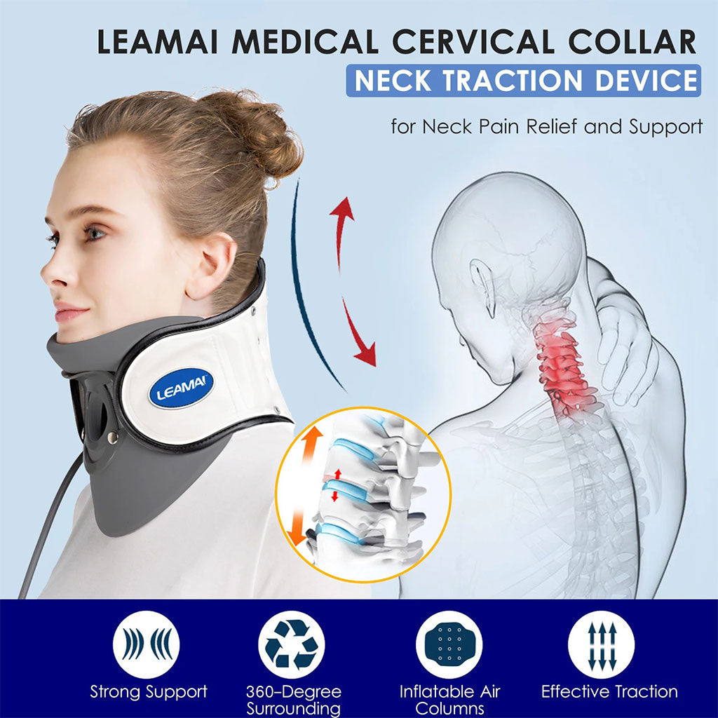STARICARE Civière de cou gonflable et rétracteur de traction cervicale avec pompe – أداة تصحيح وضعية العنق