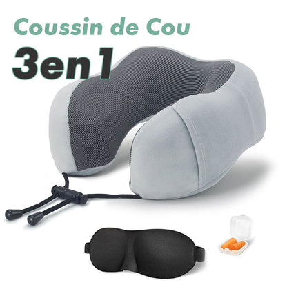 Kit de voyage 3in1 Oreiller en mousse à mémoire de forme en forme de U avec Bouchon d’oreille et Bandeau Yeux تنزوت