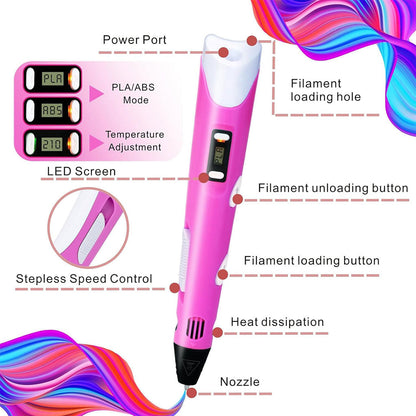 Stylo 3D Graffiti pour Enfants avec Recharges de Filament – قلم رسم ثلاثي الأبعاد للأطفال