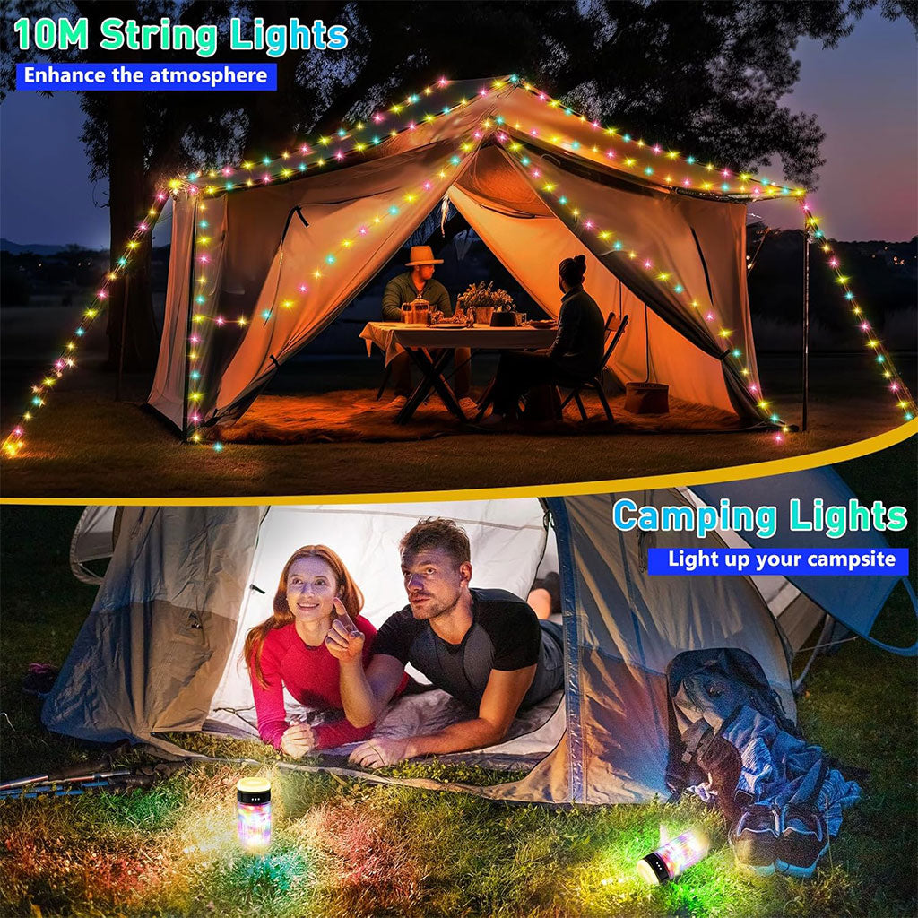 Lampe de Camping Enroulable avec Guirlande Lumineuse 10m – مصباح تخييم محمول وقابل للشحن