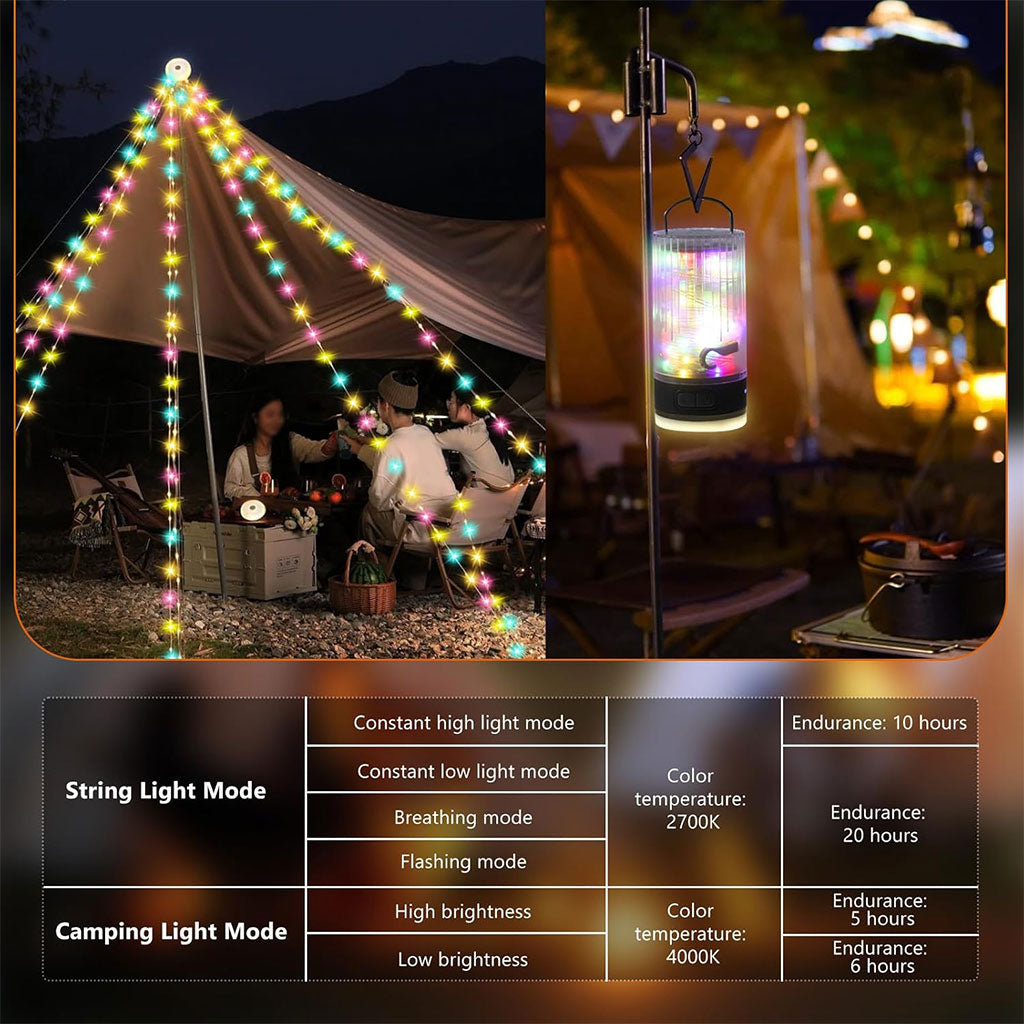 Lampe de Camping Enroulable avec Guirlande Lumineuse 10m – مصباح تخييم محمول وقابل للشحن
