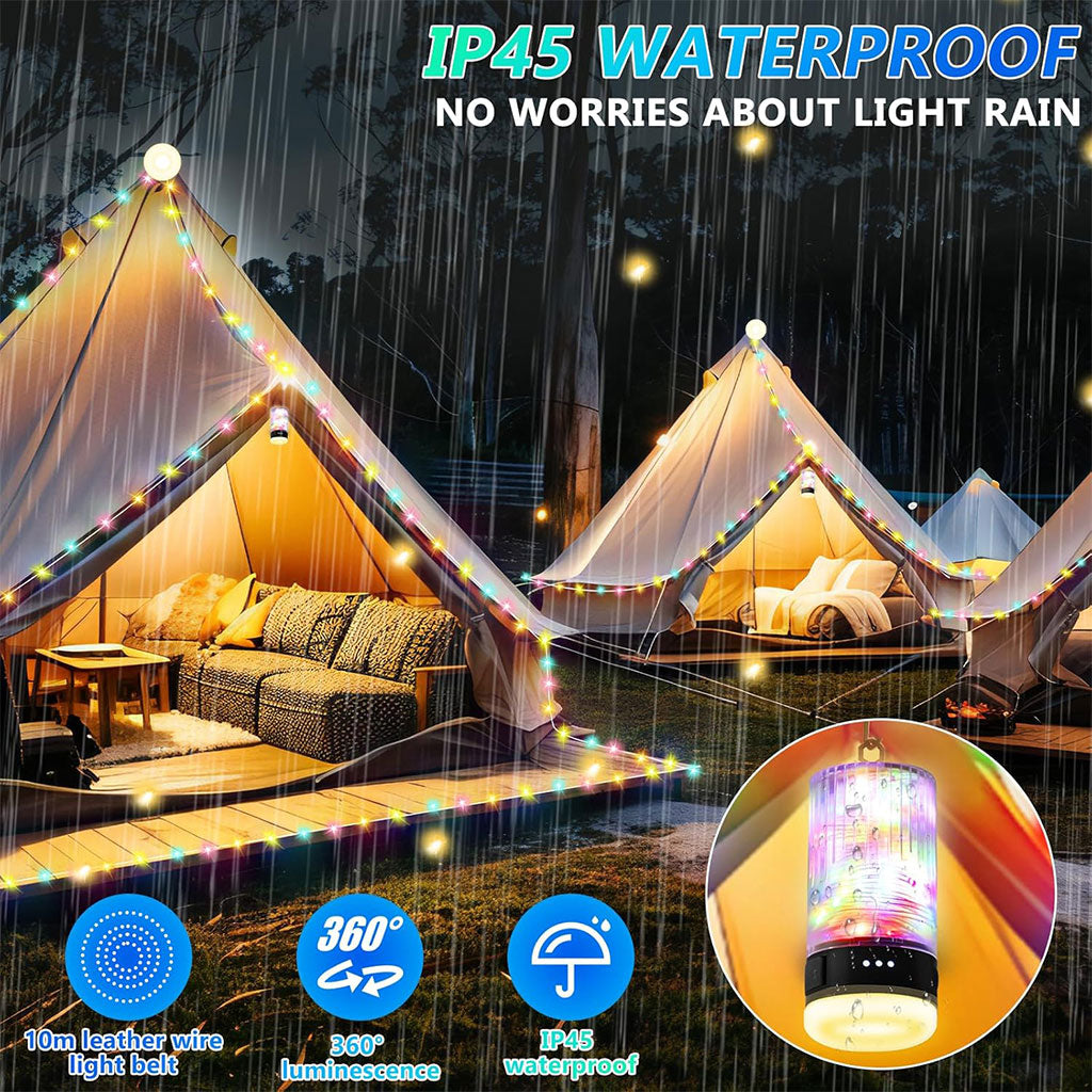 Lampe de Camping Enroulable avec Guirlande Lumineuse 10m – مصباح تخييم محمول وقابل للشحن