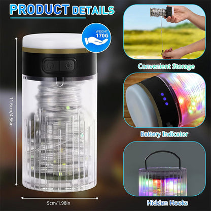Lampe de Camping Enroulable avec Guirlande Lumineuse 10m – مصباح تخييم محمول وقابل للشحن