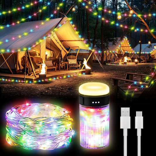Lampe de Camping Enroulable avec Guirlande Lumineuse 10m – مصباح تخييم محمول وقابل للشحن تنزوت