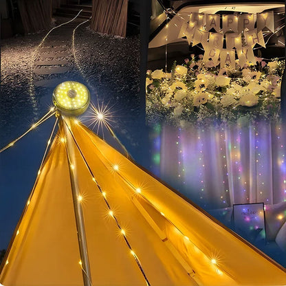 Lumière de camping LED multifonctionnelle, chargeur USB, chaîne d'atmosphère colorée