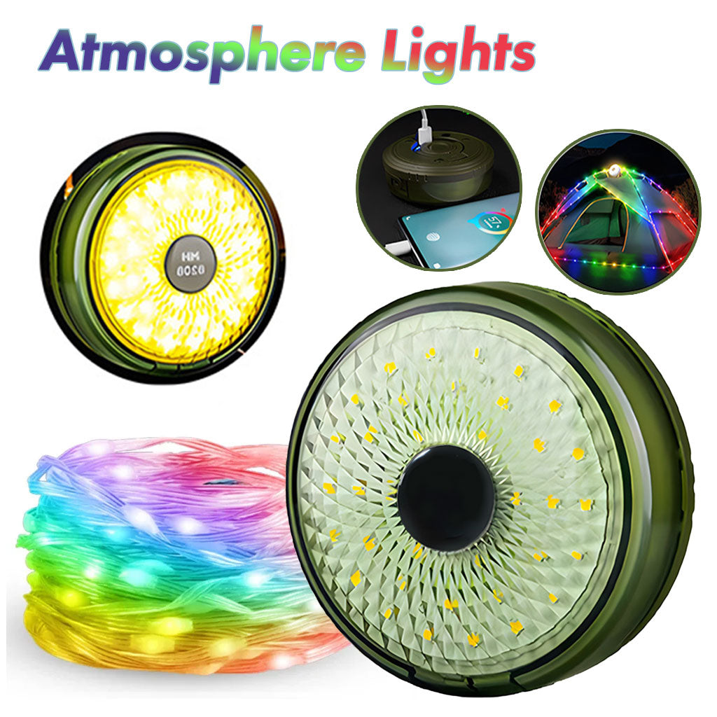 Lumière de camping LED multifonctionnelle, chargeur USB, chaîne d'atmosphère colorée تنزوت