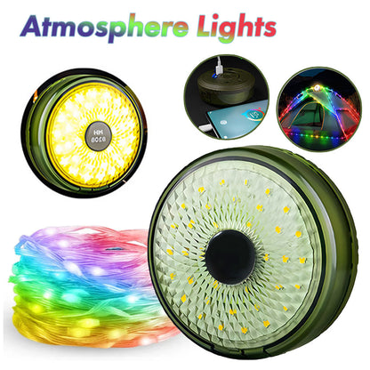 Lumière de camping LED multifonctionnelle, chargeur USB, chaîne d'atmosphère colorée تنزوت