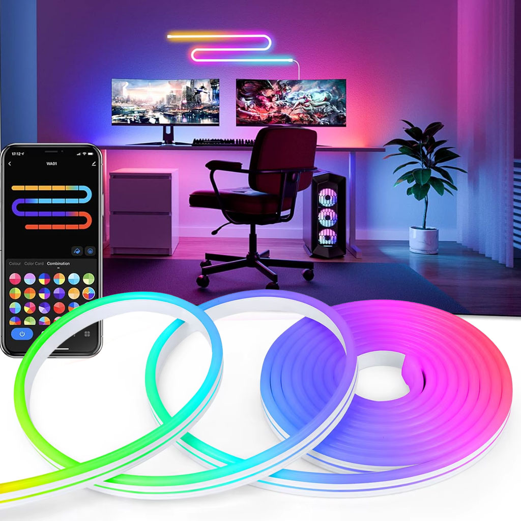 Bande lumineuse néon RGB 3M Flexible et étanche avec télécommande APP Control تنزوت