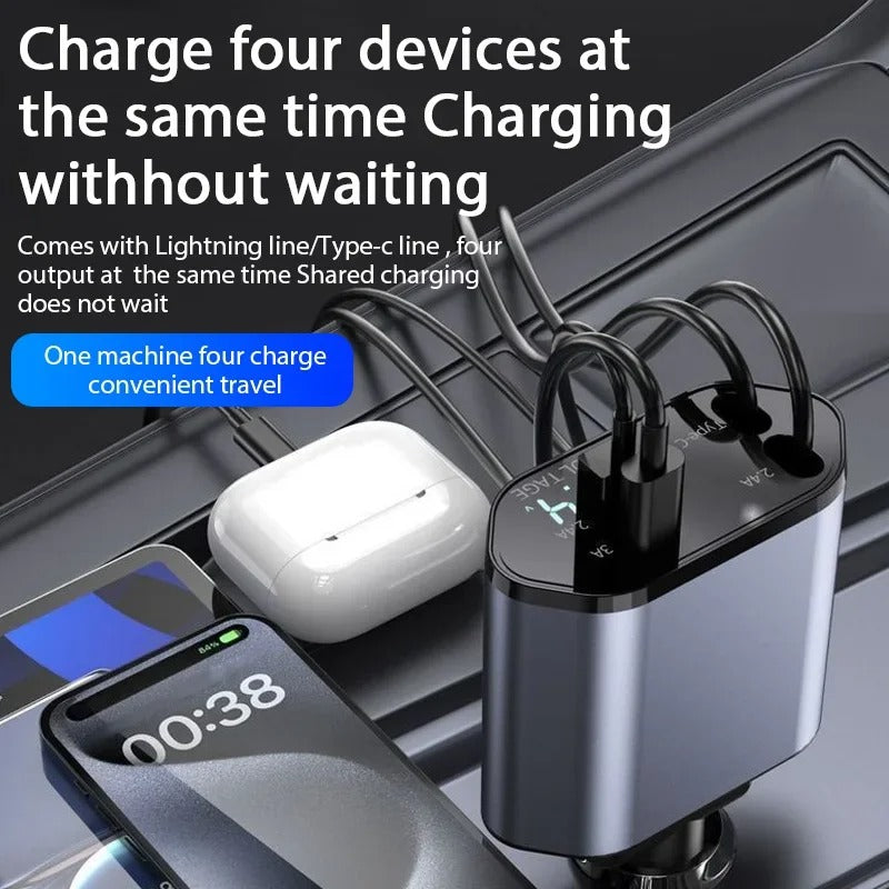 Chargeur de Voiture Rétractable 4en1 120W – شاحن سريع