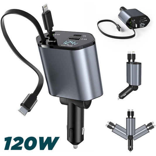 Chargeur de Voiture Rétractable 4en1 120W – شاحن سريع - تنزوت