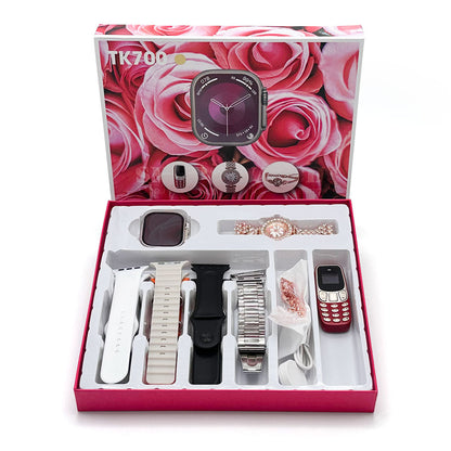 Pack Smartwatch Ultra X2 avec 7 Bracelets Montre pour Femmes – طقم ساعة ذكية وساعة نسائية مع هاتف حجم صغير