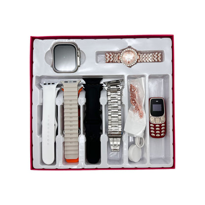 Pack Smartwatch Ultra X2 avec 7 Bracelets Montre pour Femmes – طقم ساعة ذكية وساعة نسائية مع هاتف حجم صغير