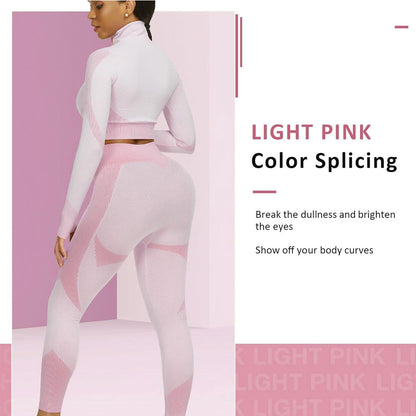 Ensembles d'entraînement pour femmes - Tenue de gymnastique sans couture à 2 pièces Rose