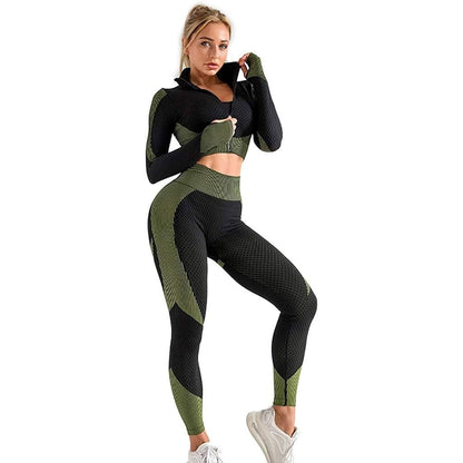 Ensembles d'entraînement pour femmes - Tenue de gymnastique sans couture à 2 pièces Vert