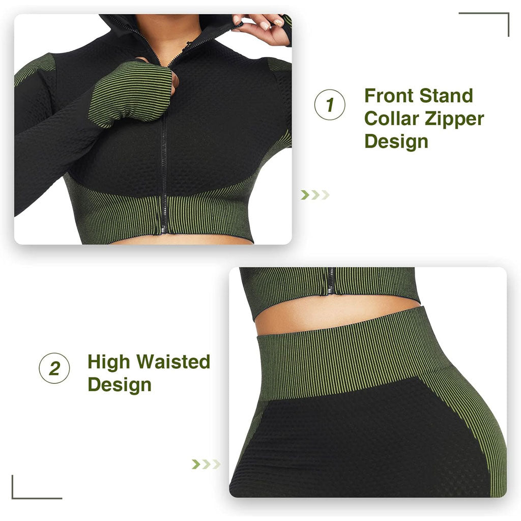 Ensembles d'entraînement pour femmes - Tenue de gymnastique sans couture à 2 pièces Vert
