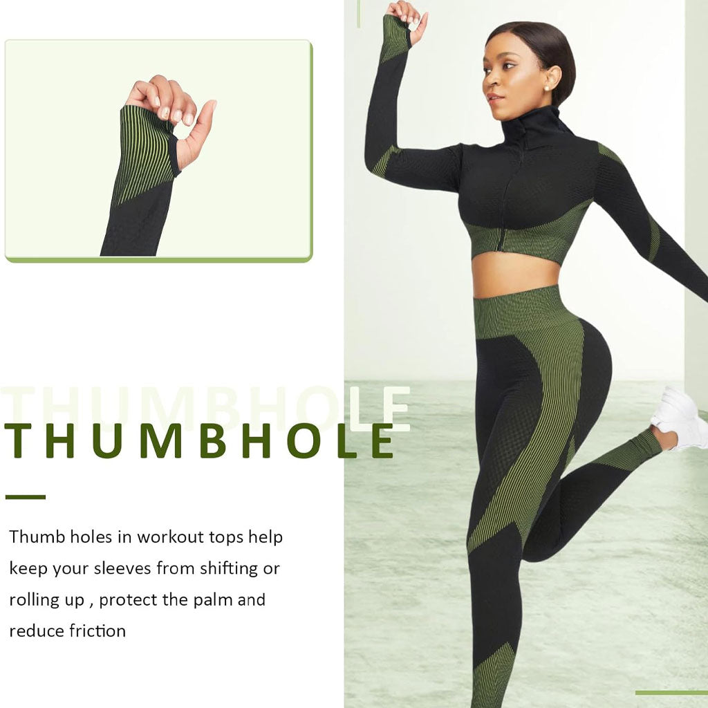 Ensembles d'entraînement pour femmes - Tenue de gymnastique sans couture à 2 pièces Vert
