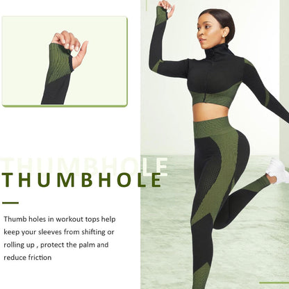 Ensembles d'entraînement pour femmes - Tenue de gymnastique sans couture à 2 pièces Vert