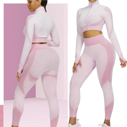 Ensembles d'entraînement pour femmes - Tenue de gymnastique sans couture à 2 pièces Rose تنزوت