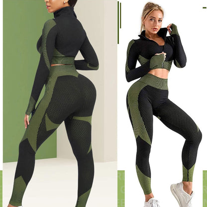 Ensembles d'entraînement pour femmes - Tenue de gymnastique sans couture à 2 pièces Vert تنزوت