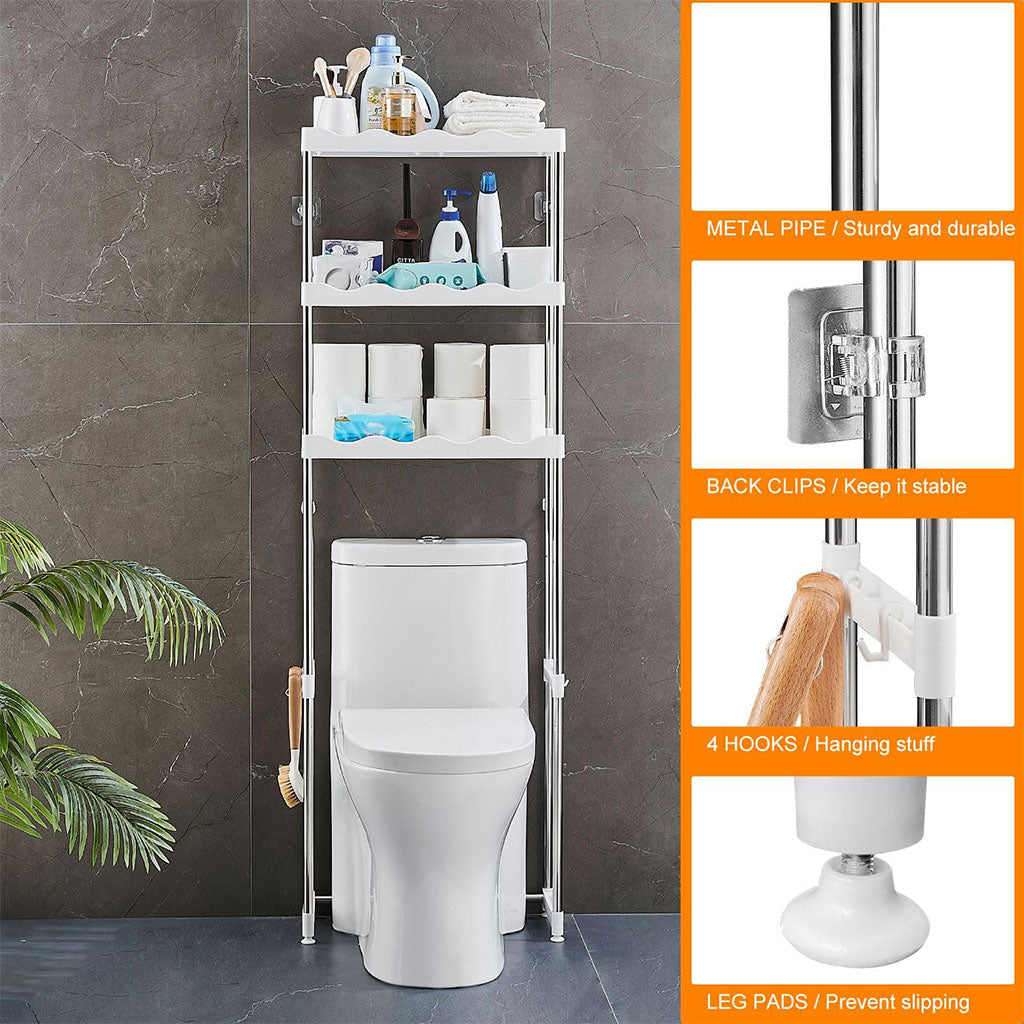 Étagère de salle de bain au-dessus des toilettes à 3 niveaux