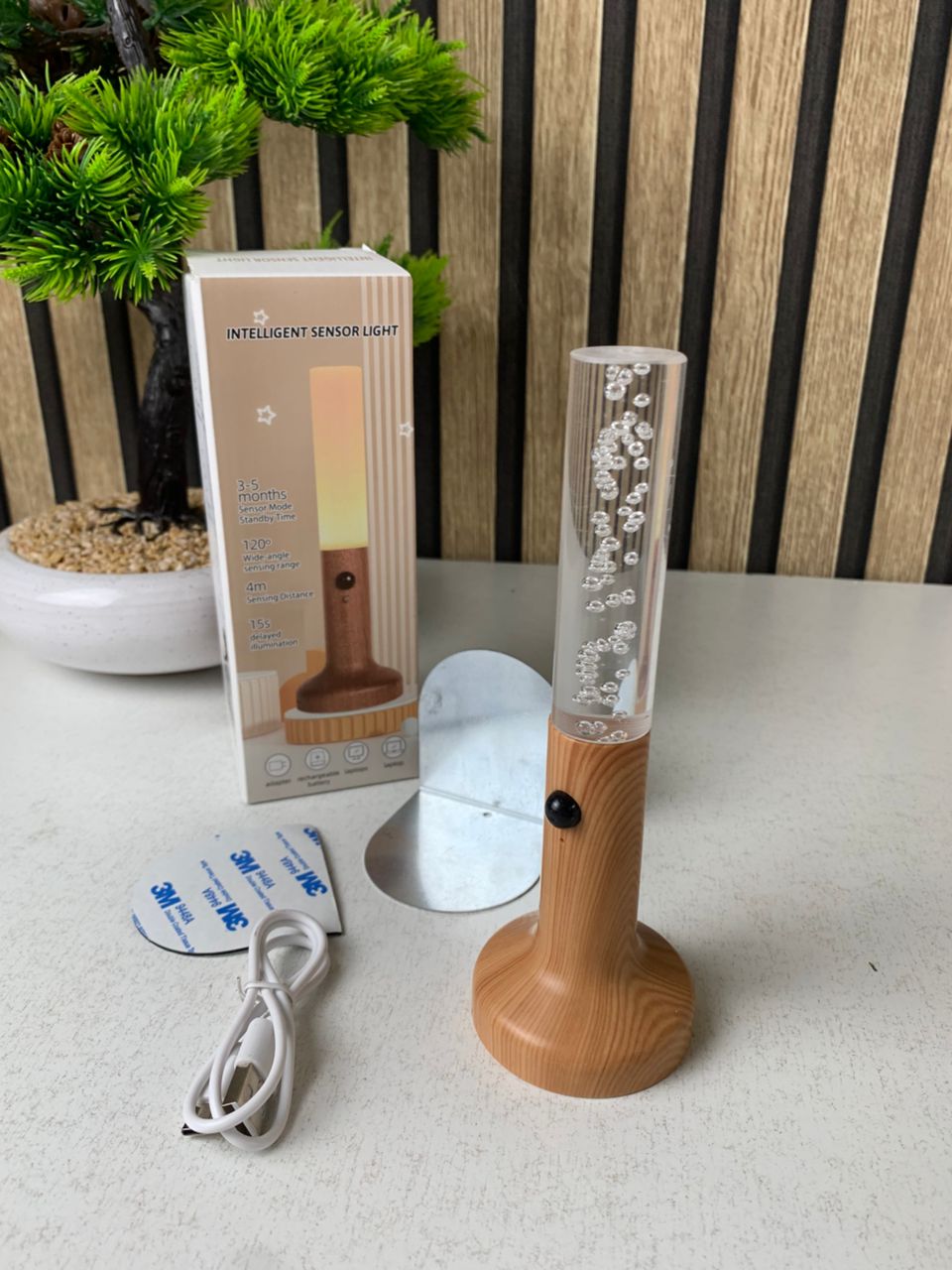 Applique murale rechargeable en bois avec détecteur de mouvement effet glow – مصباح جداري محمول