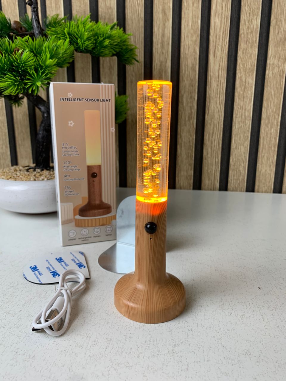 Applique murale rechargeable en bois avec détecteur de mouvement effet glow – مصباح جداري محمول