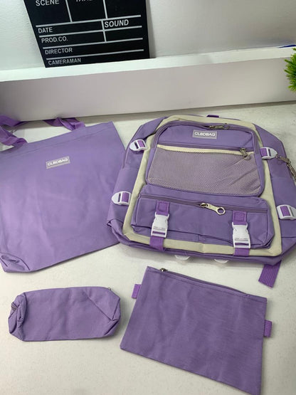 Ensemble de sacs d’école Kawai pour adolescents 4Pcs V3 CLBD Mauve – محفظة 4 قطع كاواي بنفسجي