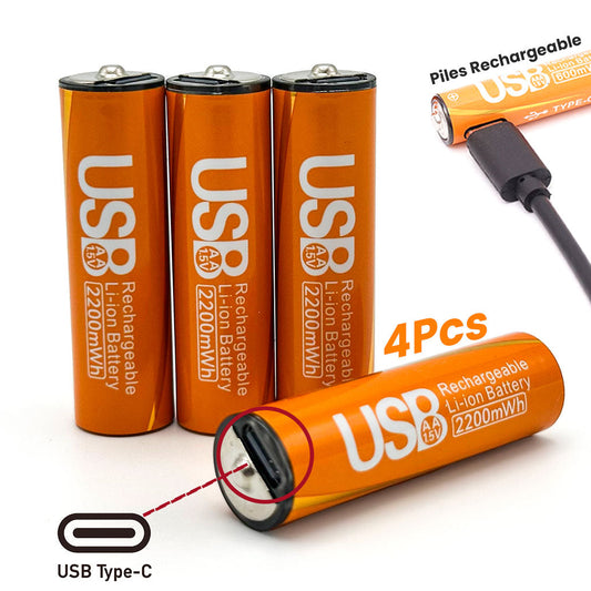 Pack de 4 Piles Rechargeables USB Type-C – AA 1.5V 2200 mAh – علبة من 4 بطاريات قابلة للشحن تنزوت